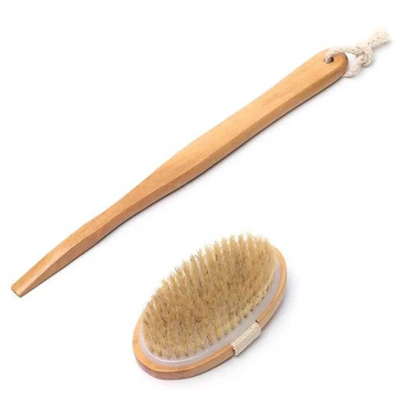 DHL Shipping Can Disassembled Bath Brush Natural Bristle Soft Fur Wooden Long Handle Cleaning Brush Deep clean skin