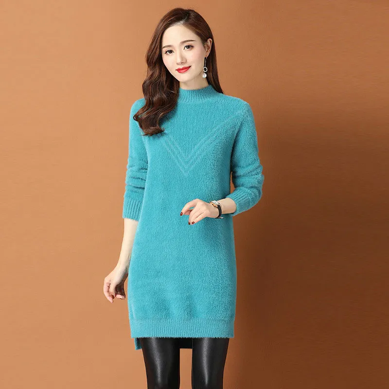 Chinese stijl winter casual jurk dameskleding patchwork gebreide trui jurken o-hals kraag jurk vrouwelijke elegante vestidos imitatie mink fluwelen kleding