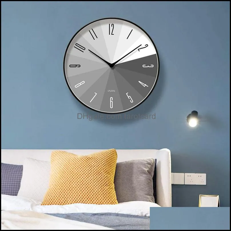 Round Creative Mute Modern Design Large Wall Clock Clocks for Home Kitchen Living Room Decor Battery Operated Silent 14 Inch