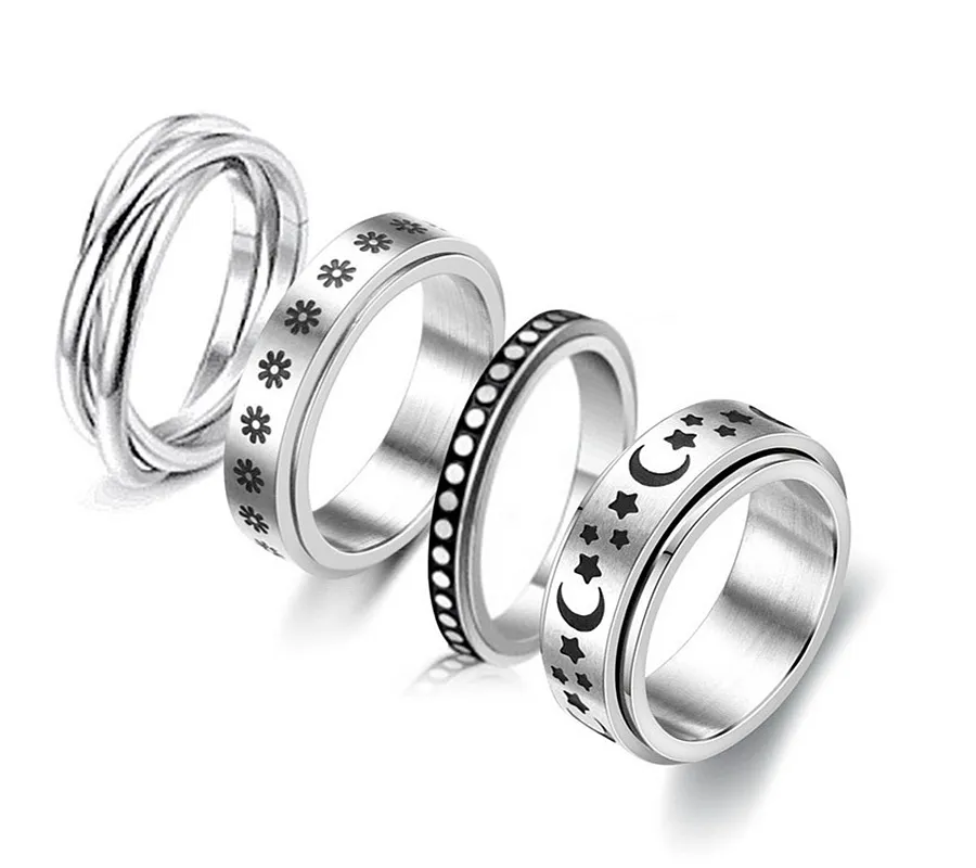 Fidget Ringen voor Angst sieraden Rvs Spinner Ring Anti-Angst Spinning Moon Star Cool Stress Verlichten man en vrouwen