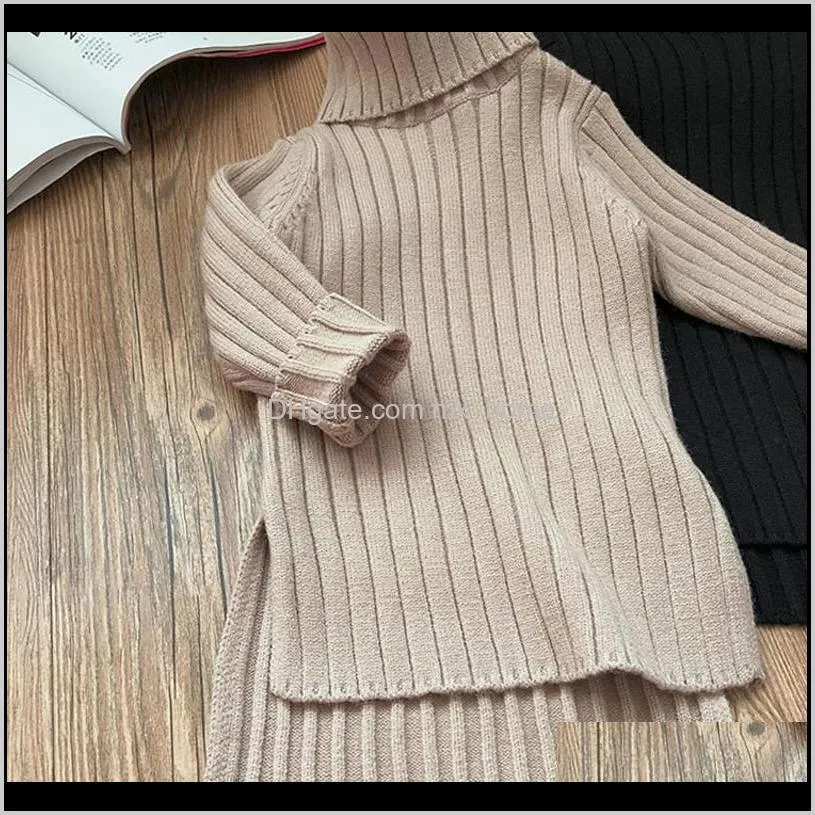 kids girl dress autumn winter knit sweater children clothing solid color baby girls turtleneck baby clothes girls dresses 201030