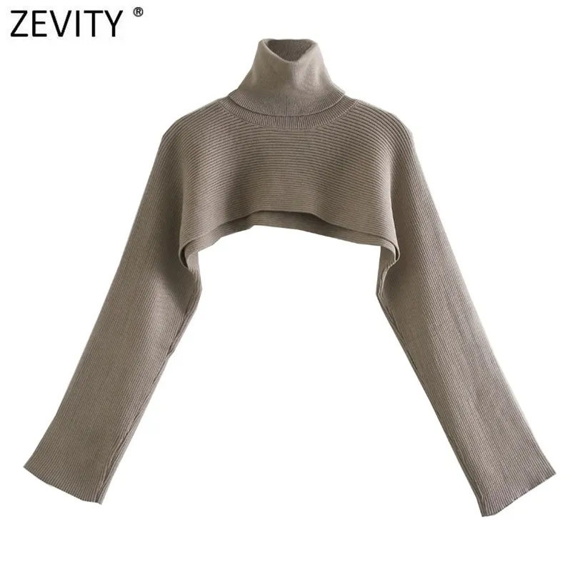 Zevity Donne High Street TurtleNeck Collar Solido Maglia a maglia Solido Maglione femminile Manica lunga Chic Pullover Autunno Wrap Top S484 210812