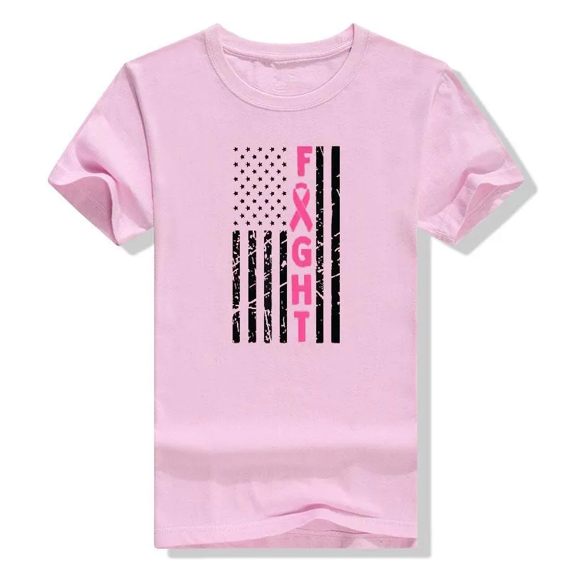 Women's T-Shirt Fight Breast Survivor American Flag Cancer Awareness Graphic T Shirts Women Clothing