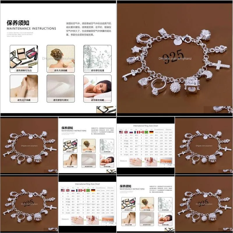 popular 925 silver fashion 13 pieces bracelet women`s multi element jewelry