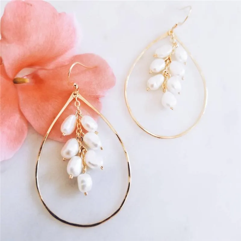 Dangle Chandelier 14K Gold Filled Pearls Boucles d'oreilles 925 Bijoux en argent Martelé Minimalisme Oorbellen Brincos Pendientes Boho