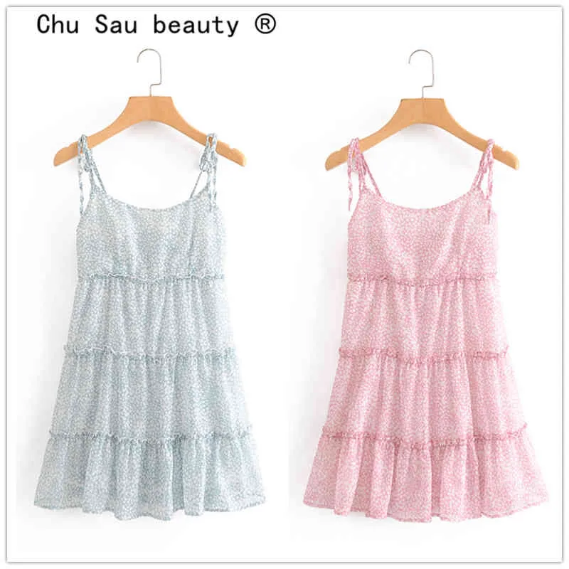 Chu Sau Beauty Casual Chic Stars Print Chiffon Sling Mini Dress Kvinnor Sexig V-Hals Strapless Ruffles Sommar Ladies Klänningar 210508