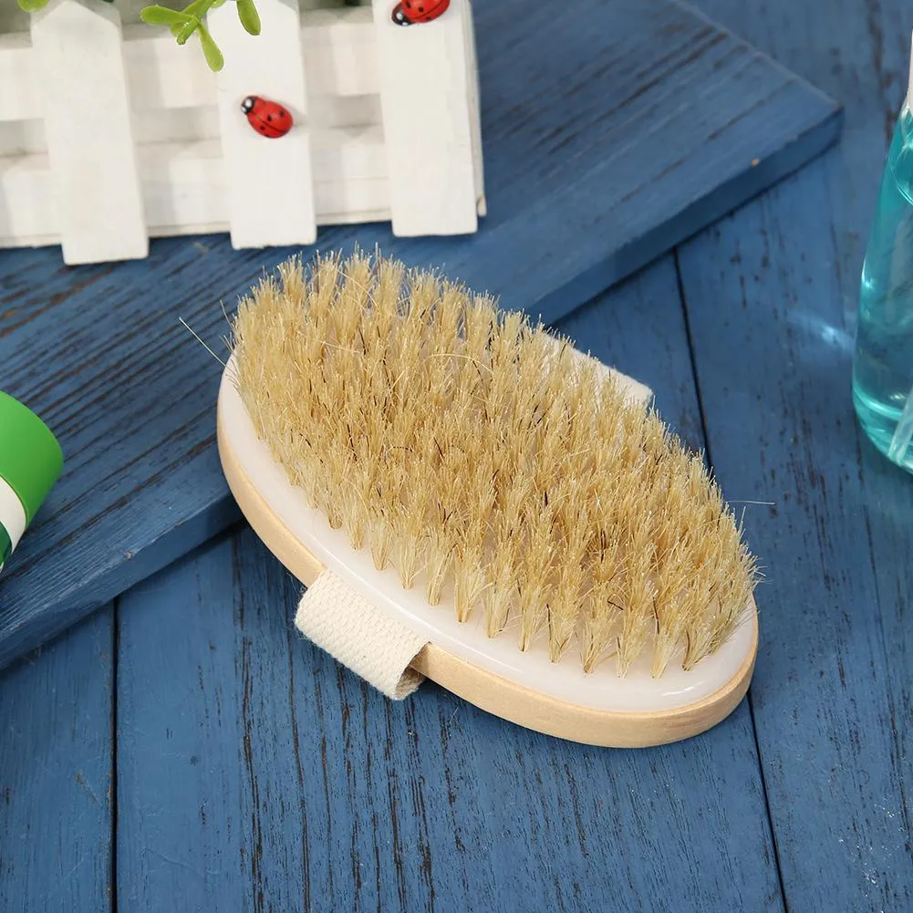Mjuk naturlig borste spa borste träbad dusch hud kropp högkvalitativ badning tillbaka hårmassager verktyg