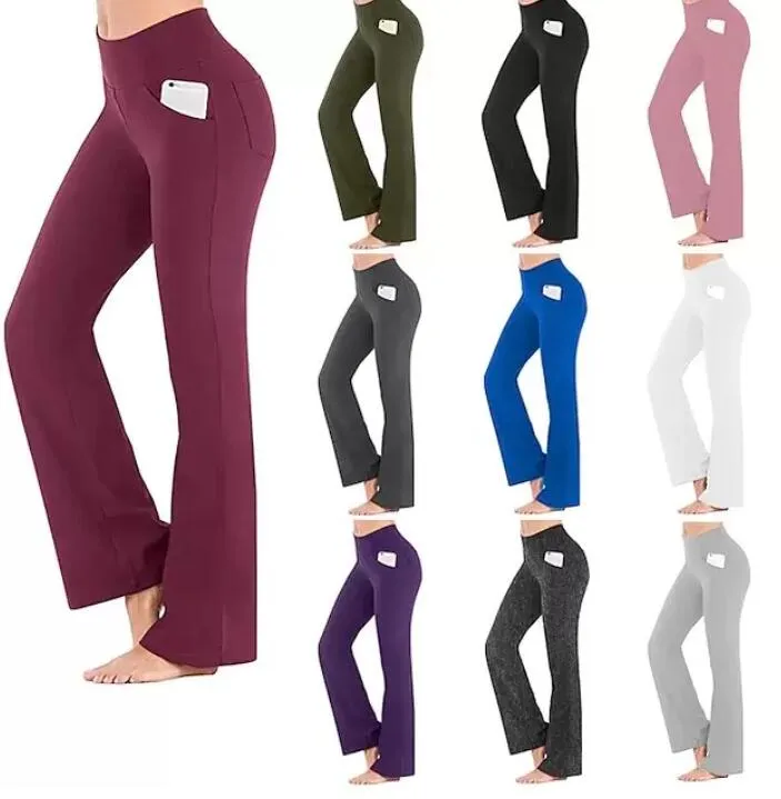 Kvinnor Sommarsport Activewear Yogabyxor Bootcut Flare Ben Magekontroll Stretch Snabbtork Mörkgrå Vinjongrå Fitness träningsbyxor