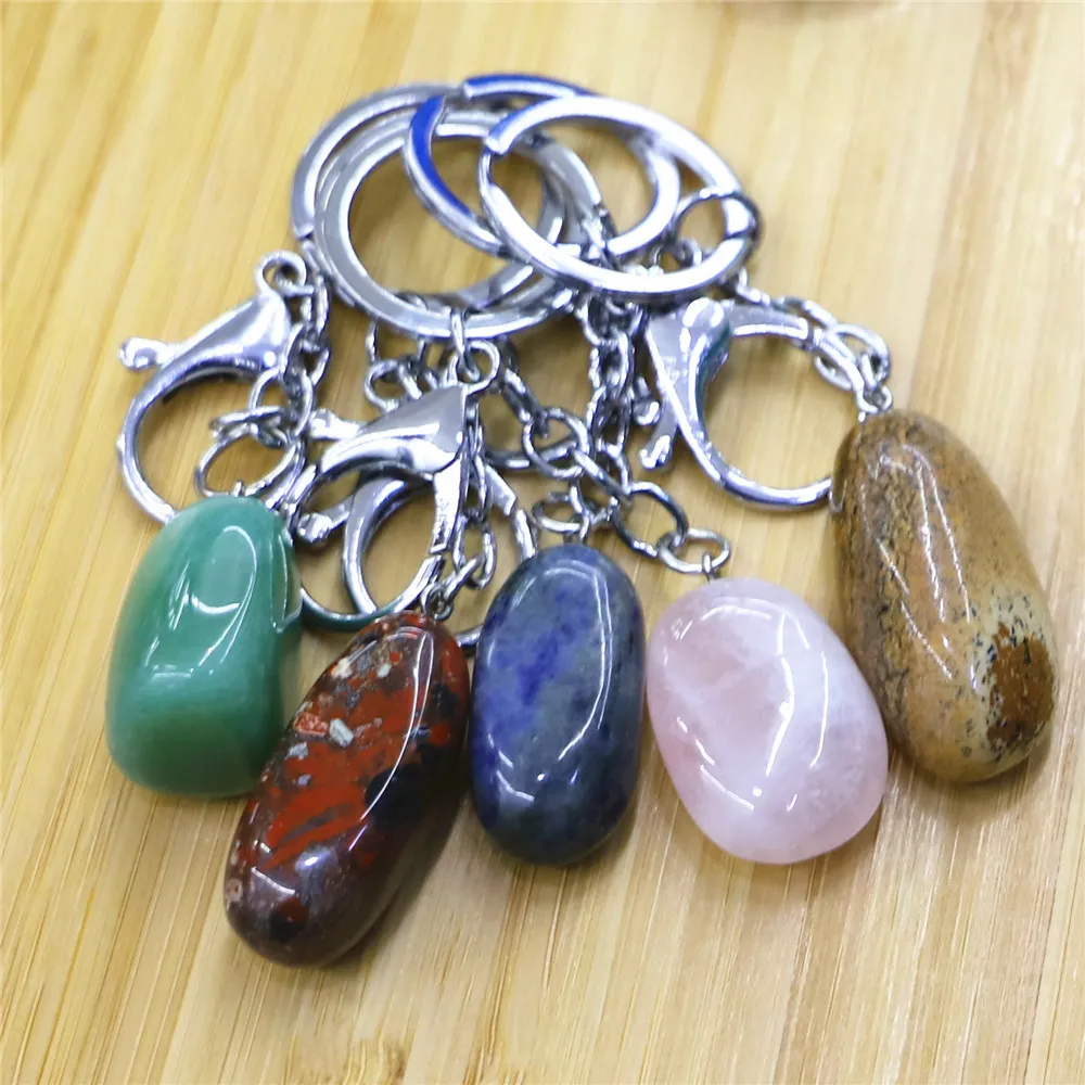 10 pçs / lote mulheres meninas irregulares de pedra natural cristal pedras preciosas de quartzo de quartzo chaveiro fechar lagos clash keyring jóias