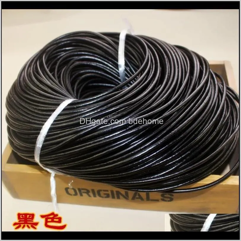 2meter/lot genuine leather cord for jewelry making bracelet brown black round solid cow leather rope string 1.5/2/3/4/5/6/8mm 1506 v2