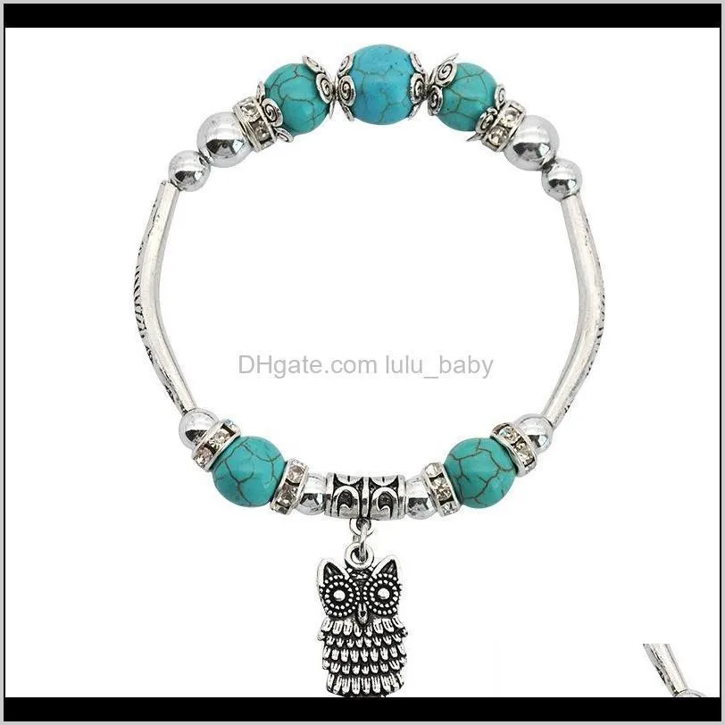 natural turquoise beads bracelet owl single ring bracelet female bracelet accessories
