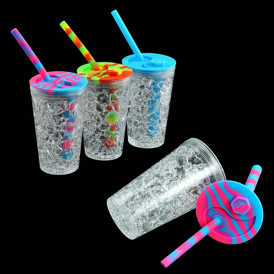 Rauchpfeifen, Wasserbongs, Wasserpfeifen, DAB-Rig-Bubbler, doppelte Plastik-Eisflasche mit Strohhalm, Verwendung für trockene Kräuterzigaretten
