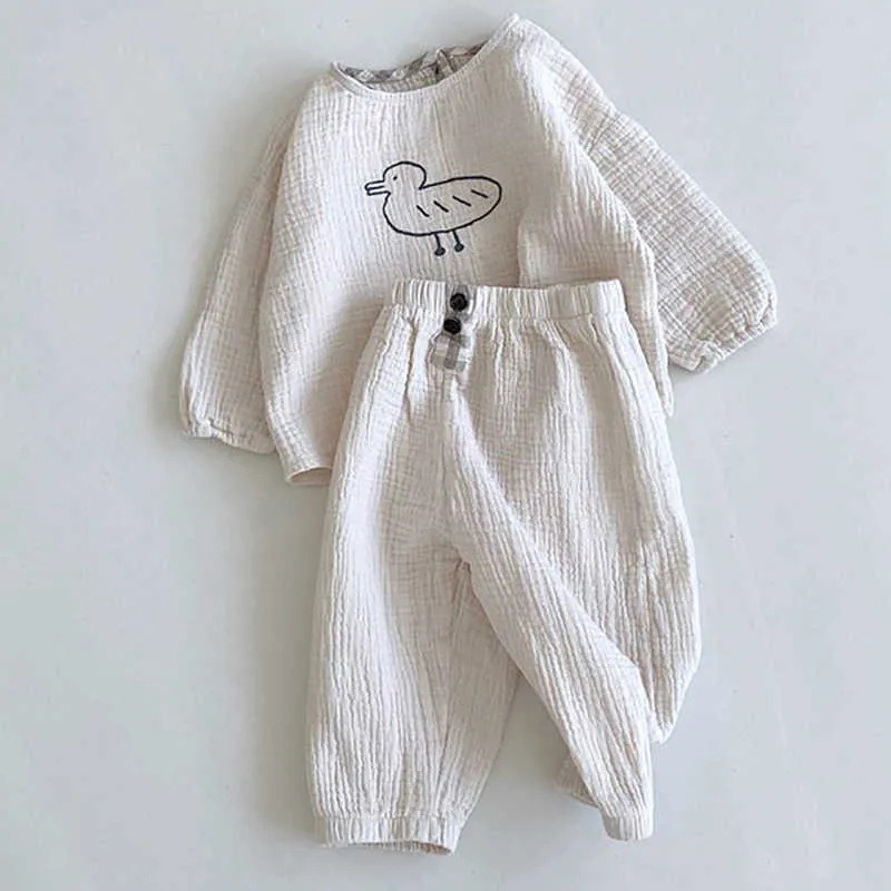 Liligirl 2021 Newborn Cute Cartoon Duckling Suit Baby Girl Boy Spring and Autumn Clothes Cotton and Linen Tops Pants 2pcs/set G1023