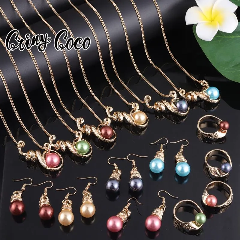 Boucles d'oreilles collier Cring Coco hawaïen ensembles de bijoux à la mode coloré perle ampoule boucle d'oreille en gros Samoa anneaux anneau ensemble pour les femmes