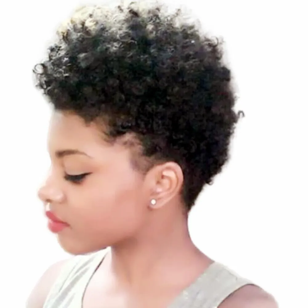 Peruano cabelo humano peruca afro curly curto bob pixie corte nenhum laço dianteiro perucas para mulheres negras