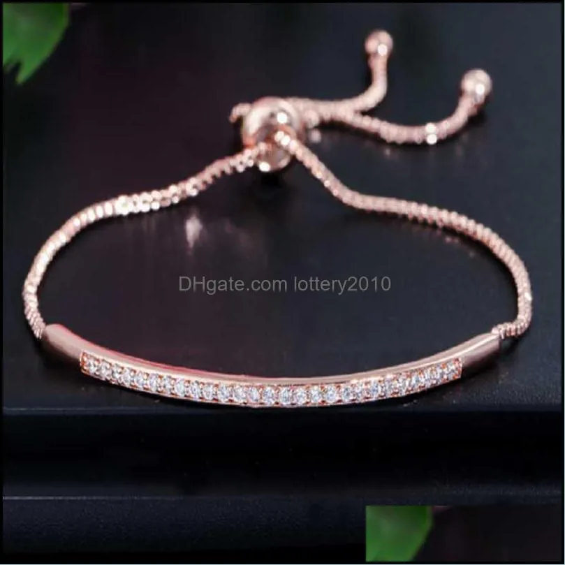 Link, Chain Valentine`s Day Present Adjustable Bracelet Bangle For Women Captivate Bar Slider Brilliant Rose Gold Color Jewelry