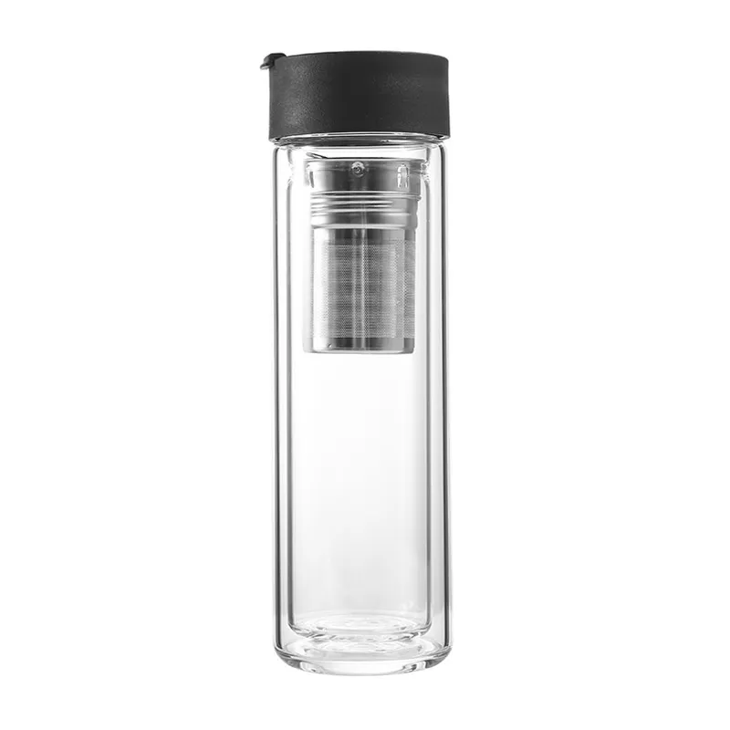 450ml Tea Tumbler with Infuser Double-layer Leakproof Glass Water Bottle Stainless Steel Strainer