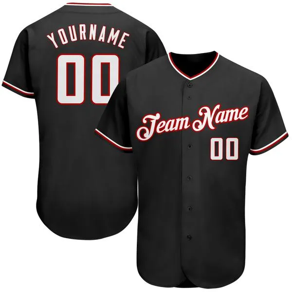 Custom preto branco-vermelho-4 jersey autêntico de beisebol