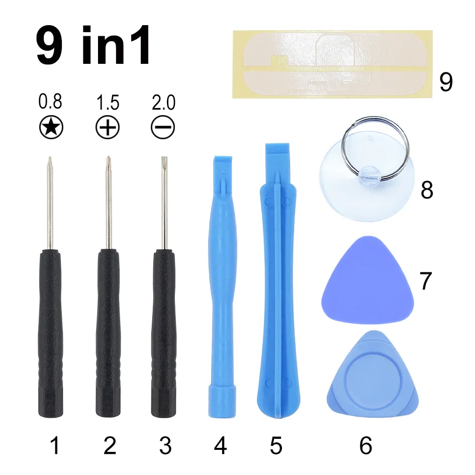 Open Tools Kit 9 in 1 Prining Tool IN 1 Prenter Pental Prenter Pental Uprentiver iPhone 5 5G 수리 도구 100Sets / Lot