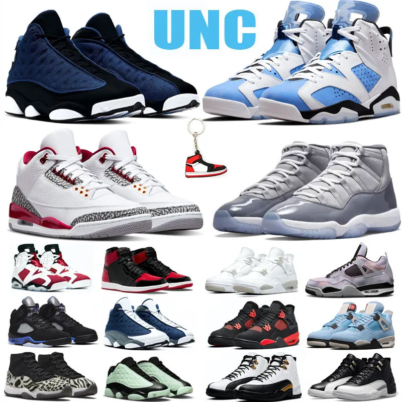 Jumpman Mens Basketball Shoes UNC 6s White Oreo 4s Fire Red What the 11s Cool Grey 1s Bred Patent 12s playoffs Brave Blue 13s Flint Men Sport Sneakers Trainers Size 5.5-13