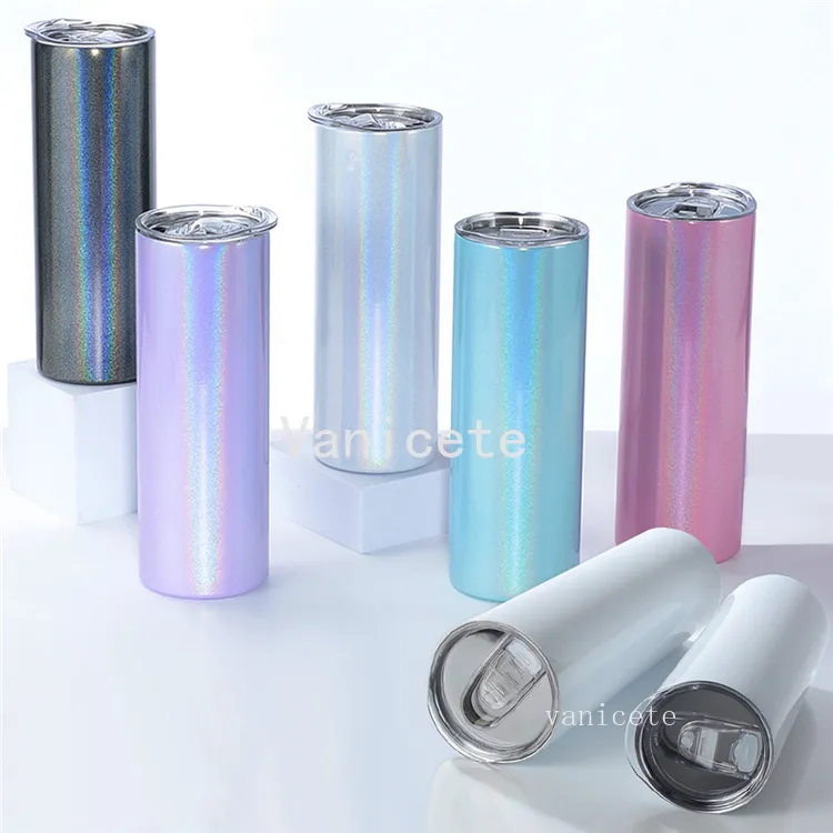 20oz white Straight Sublimation Tumbler Thermos cup /rainbow paint vehicle mounted Stainless Steel Straights Skinny Tumblers With Lid and Straws SEA SHIPPINGZC652