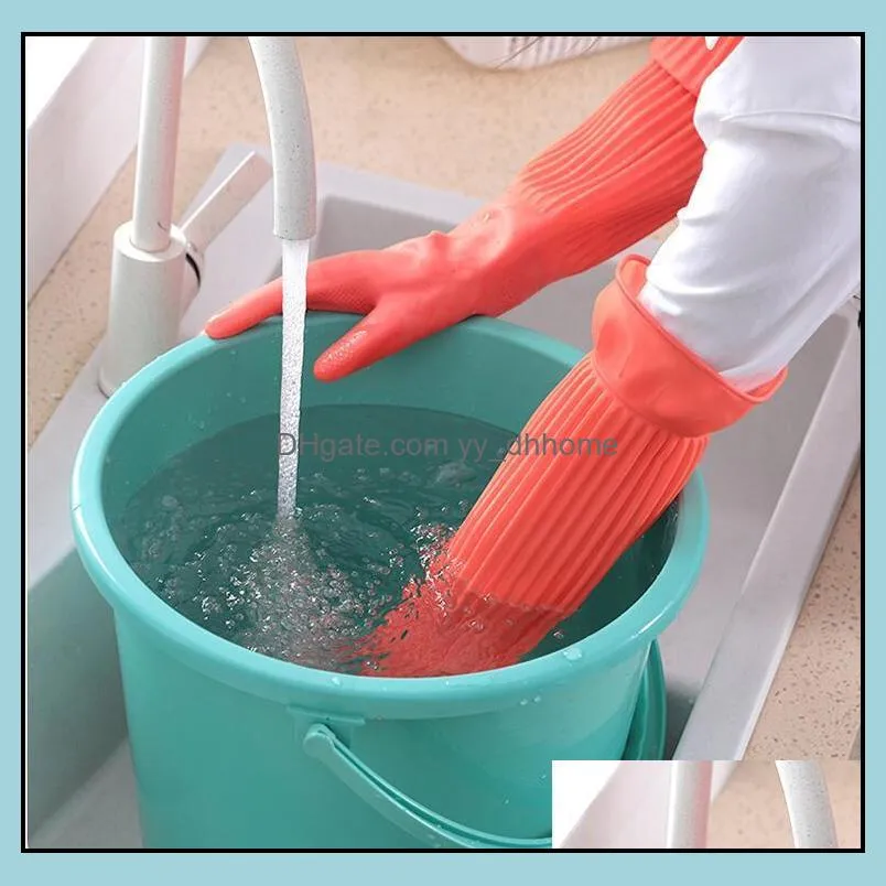 Extended kitchen dishwashing gloves durable rubber household wear resistant thickened waterproof household cleaning clothes Plush