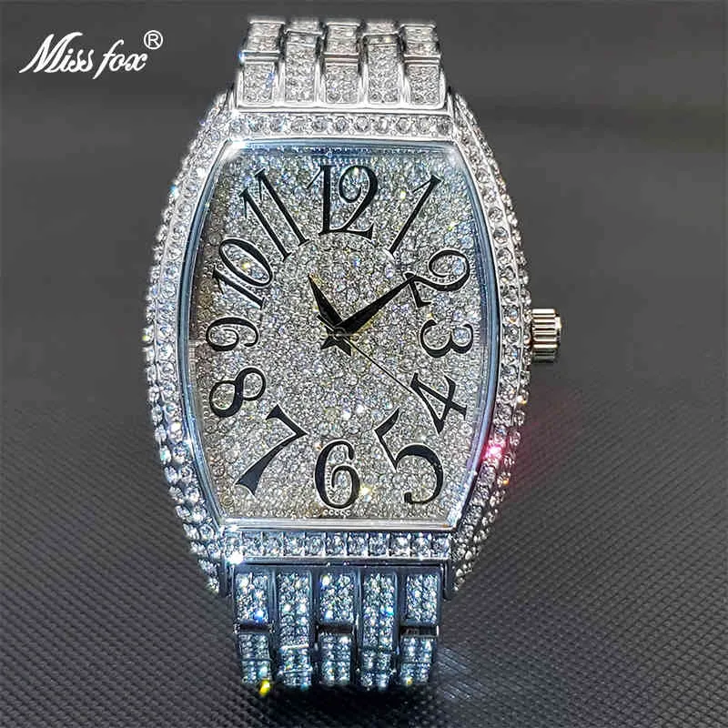 Reloj Hip Hop Con Diamantes Missfox Populära märken 18k Gold Geneva Diamond Watch Relogio Masculino Prova Dagua Original