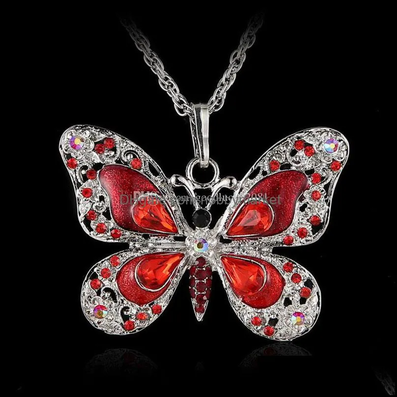 New Multicolor Crystal Butterfly designer necklace Silver Shiny Butterfly Pendant Chains luxury designer jewelry women necklace