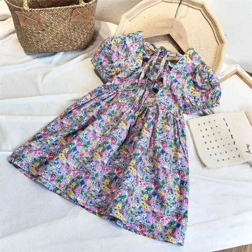 Zomer meisje Europese en Amerikaanse pastorale stijl Floral jurk kinderen Koreaanse halter chiffon baby kinderen prinses 210625