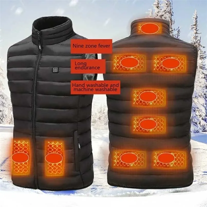 Winter Outdoor Men Electric Heated Jacket USB Heating Vest Winter Thermal Clothes Feather Camping Hiking Warm Hunting Jacket 211119