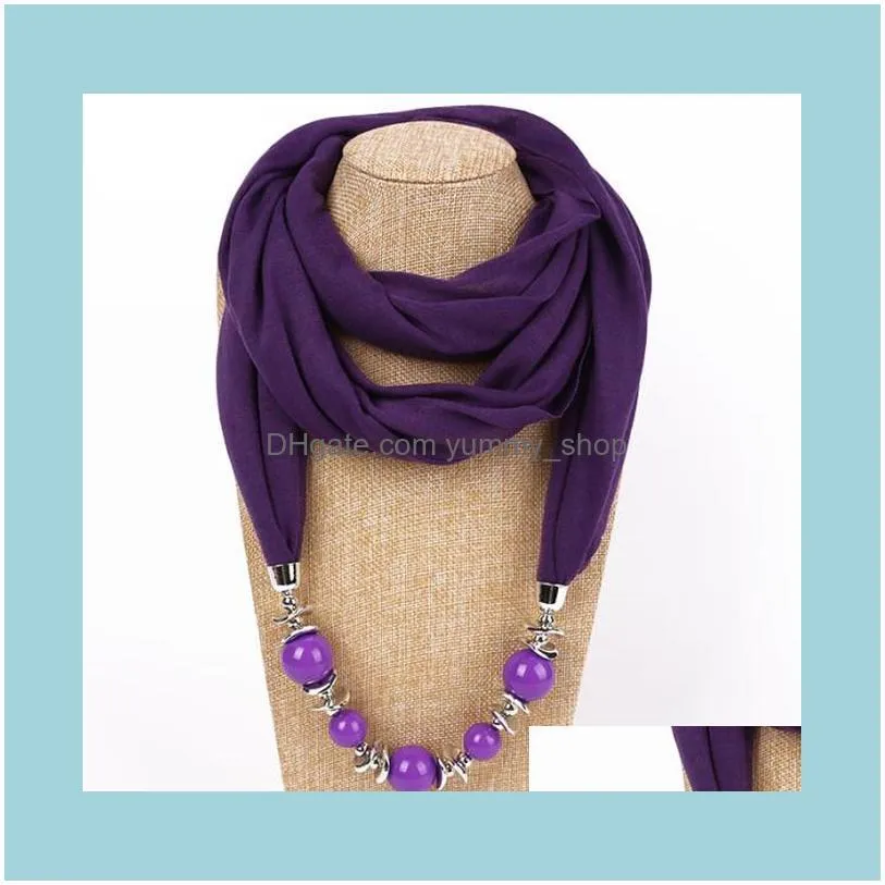 10 Colors Fashion women scarf necklace beads pendent jewelry 2020 Statement Maxi Necklace Women Muffler Neckerchief Bijoux1