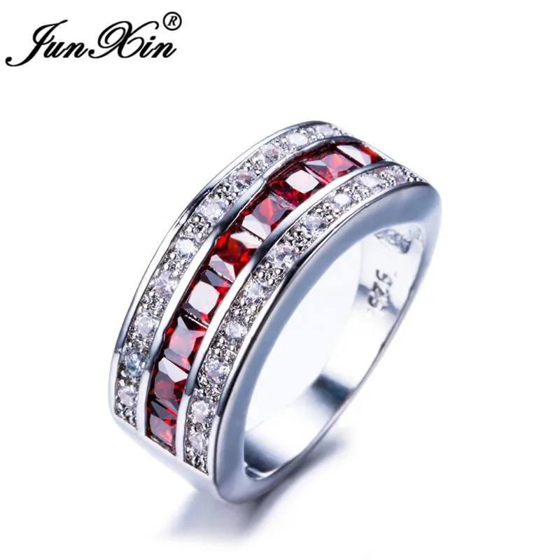 Bröllopsringar Junxin Fashion Women Red Geometric Ring Luxury White Gold Vintage for Birth Stone Jewelry