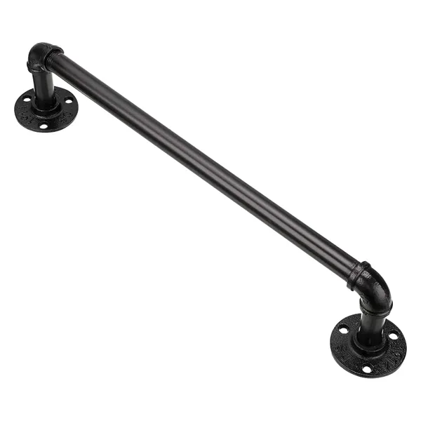 16 Inch Industrial Iron Pipe Towel Rack Holder - Heavy Duty Rustic Hand Towel Bar, Vintage Style Grab Bar/Door Handle , Black