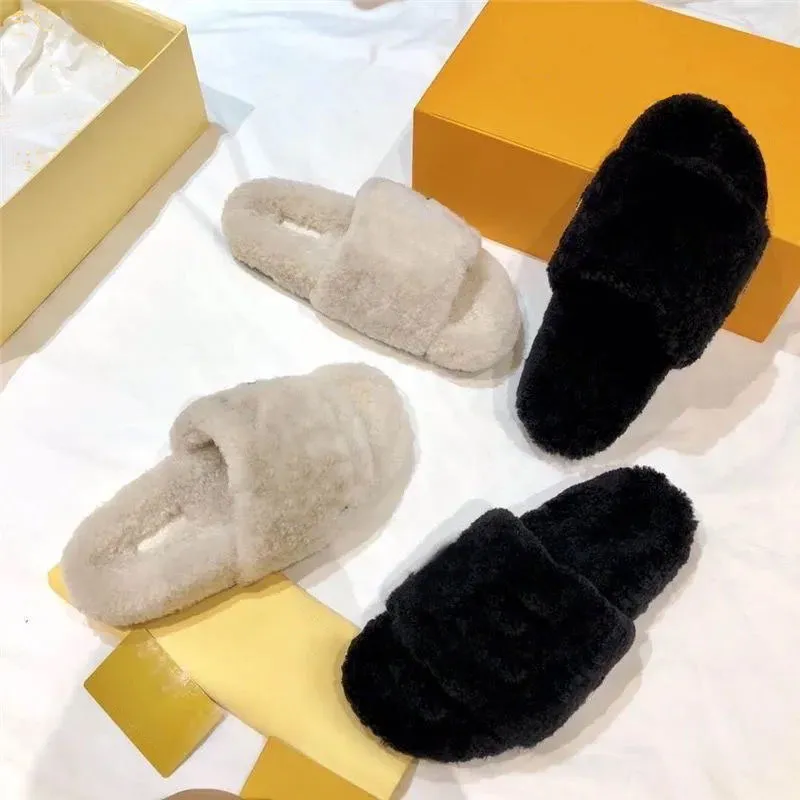 Nieuwste luxe Nertsbont vrouwen Slippers Zachte Platte open teen Slip-on Muilezels met Initialen Mode lichtgewicht Huiselijke Muilezel maat 34-42