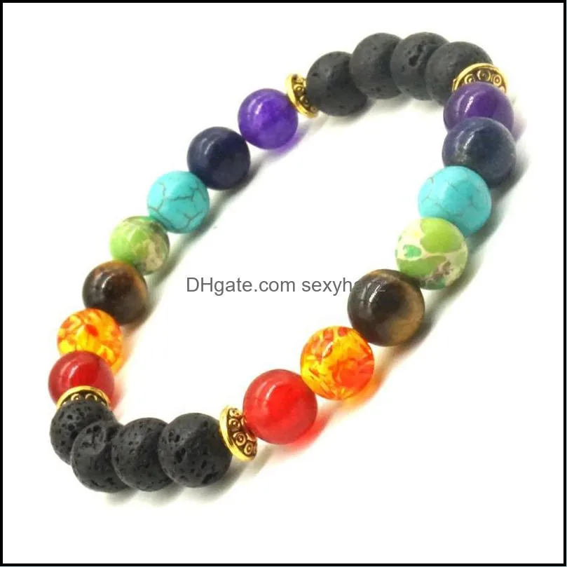 8mm Lava Stone 7 Chakra Healing Balance Beads Reiki Buddha Prayer  Oil Diffuser Bracelet Jewelry Flying Saucer Spacer Beaded,