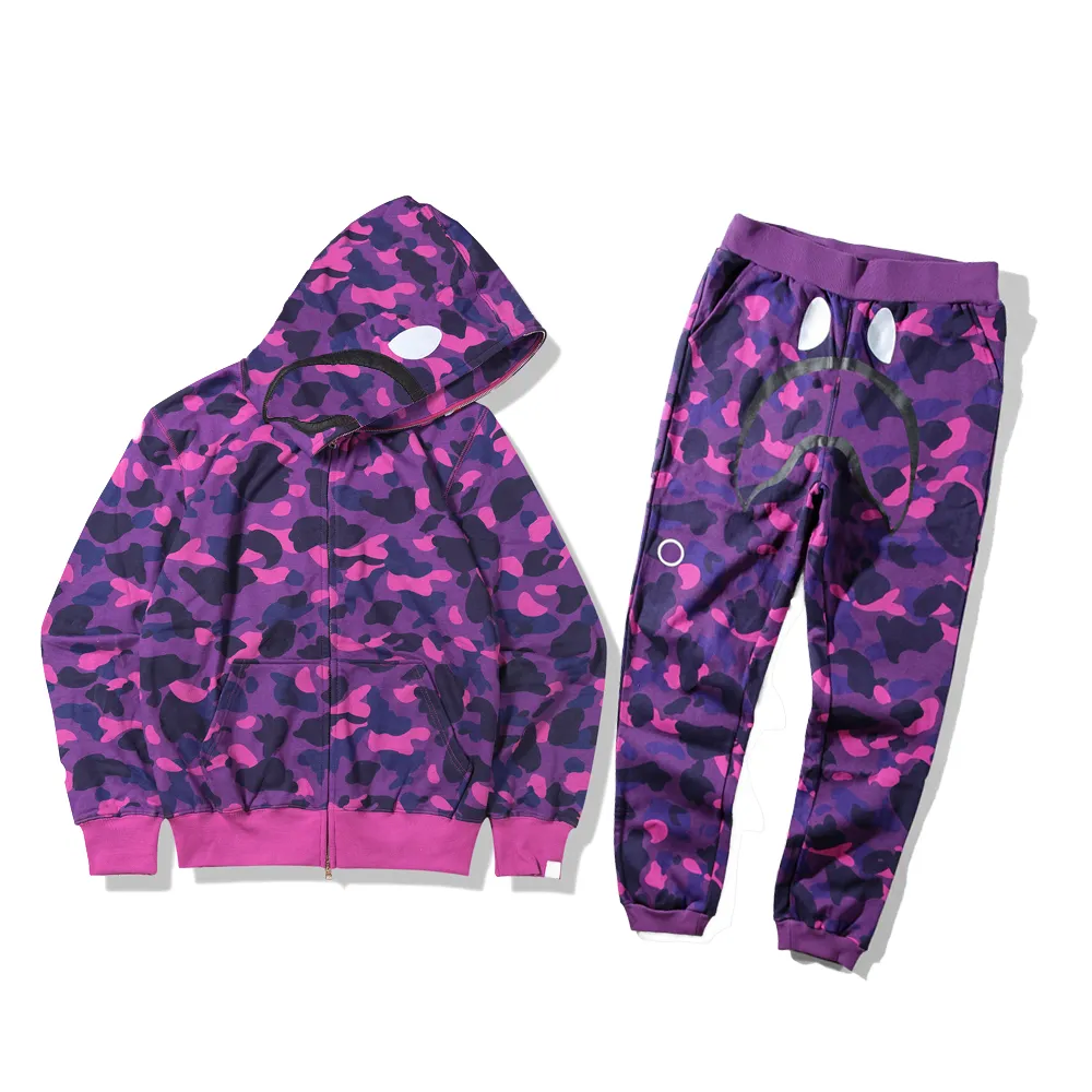 Men s Purple Camo Animal Print Tracksuit Hoodie Jogger Pants Set Cotton Blend Casual Streetwear