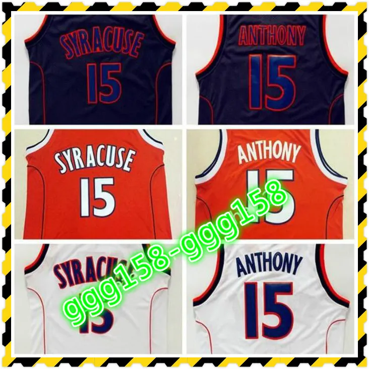 Top Quality Syracuse College NCAA #15 Jersey Black White Mens Carmelo Anthony Basketball Jerseys Stitched Fast delivery