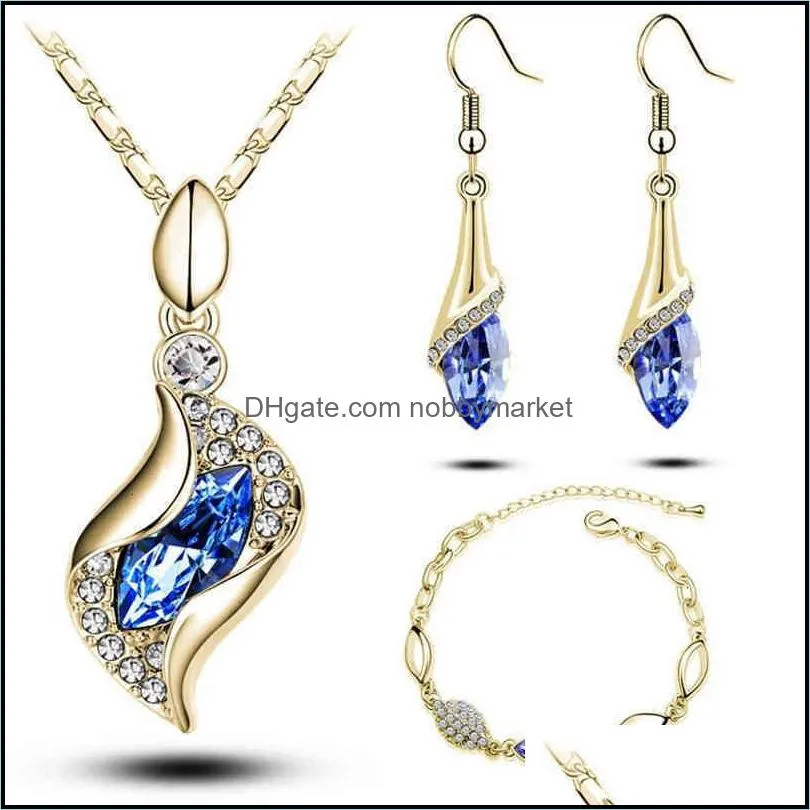 Bransoletka, kolczyki Naszyjnik Zestawy Biżuteria Bransoletka Bransoletka Kolczyk Angel Fairy Crystal Set Chain Three Piece Austral Drop Dostawa 2021 9onjz