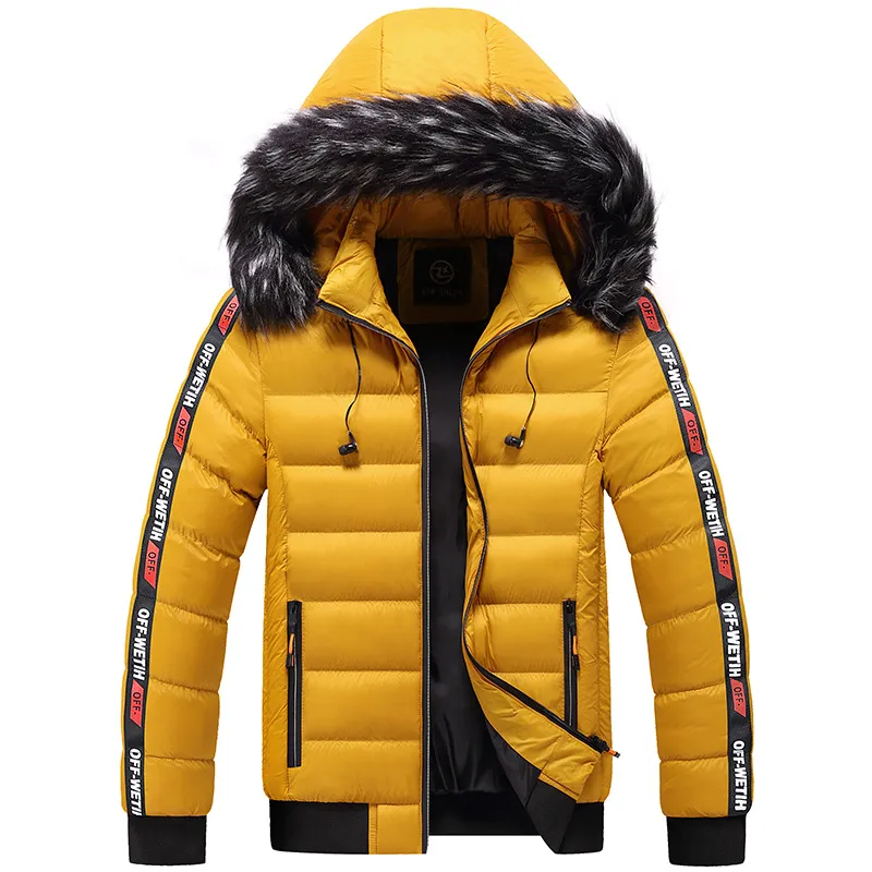 Män tjockna parker nerrockar grossist mode varm plus storlek vindtät hooded puffer jacka designer vinter bröd päls krage puffjackor