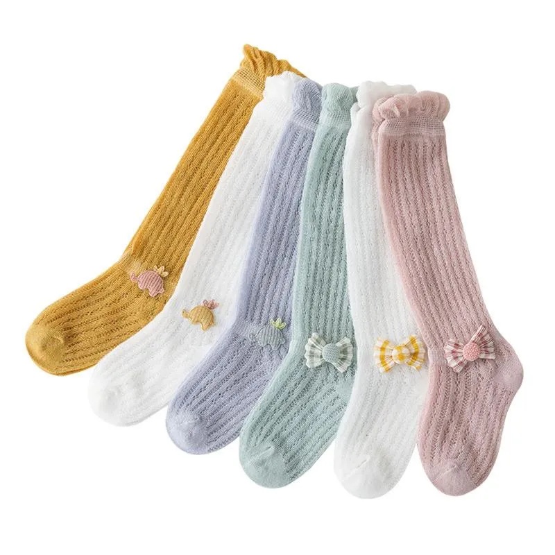 Socks Breathable Baby Girls Mesh Stocks Infant Summer Bow/Elephant Decoration Born Long Anti-mosquito Hollow Out