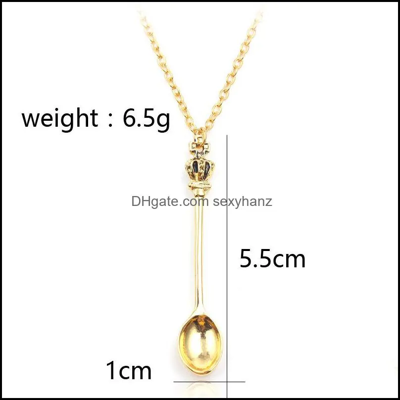 STF new jewelry,Chain,, gold, silver, crown mini teapot royal Alice snuff necklace, crown spoon Pendant necklace K5743