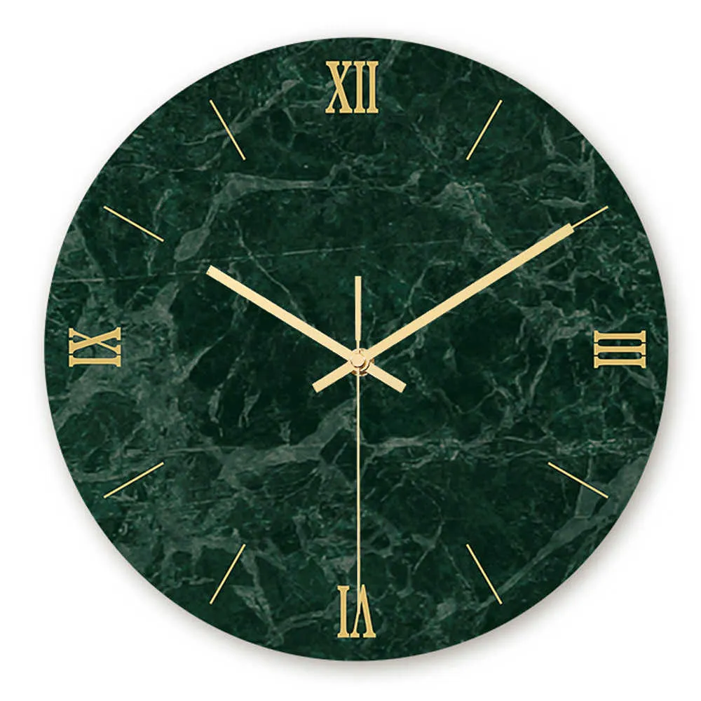 Green Marble Pattern Wall Clock High Gloss Creative Acrylic Clock Home Decor Simple Fasion Wall Clock 210930