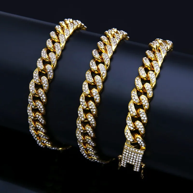 Mens Hip Hop Gold Bracelets Gold Silver Plated Cuban Link Chain  Bracelets Iced Out Diamond Fashion Hip Hop Jewlery