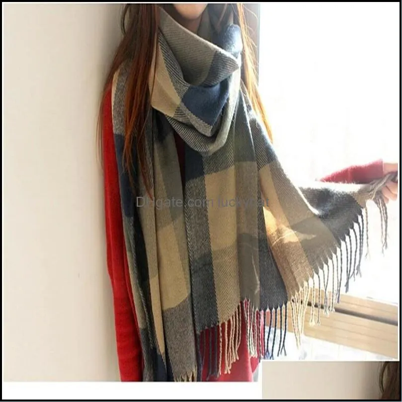 Winter Scarf Women Men Designer 2020 Tartan Cashmere Winter Warm Square Plaid Wool Shawl In Women Scarves Cachecol1