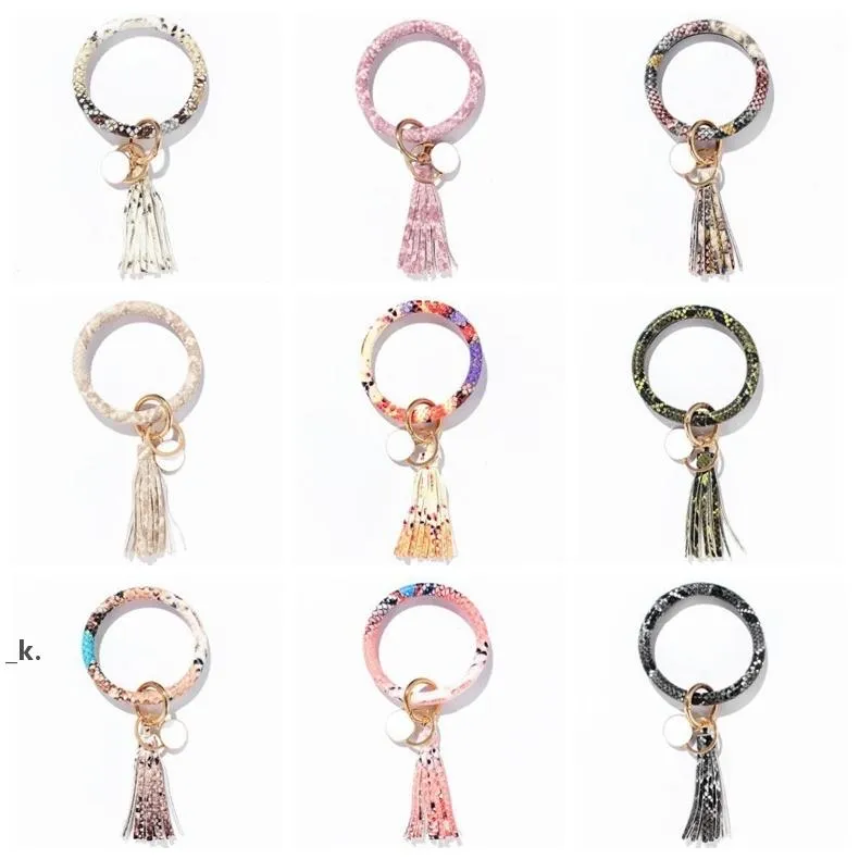 Tassel Armband Keychain PU Läder Bangle Key Holder Nyckelring Ring Girls Wristlet Armband Wristband KeyRing Party Favor RRB14019