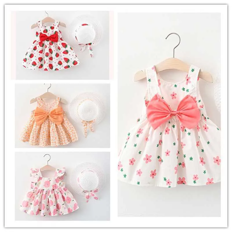 2021 Toddler Baby Girl Summer Dress Cherry Cotone stampato Abiti da festa per ragazze Abiti da ragazza di fiori Abbigliamento per bambini 1 2 3 anni Q0716