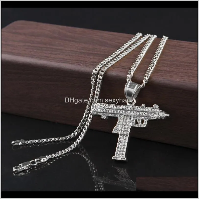 gold gun shape pistol pendant necklace for mens fashion hip hop cuban link chain necklaces jewelry