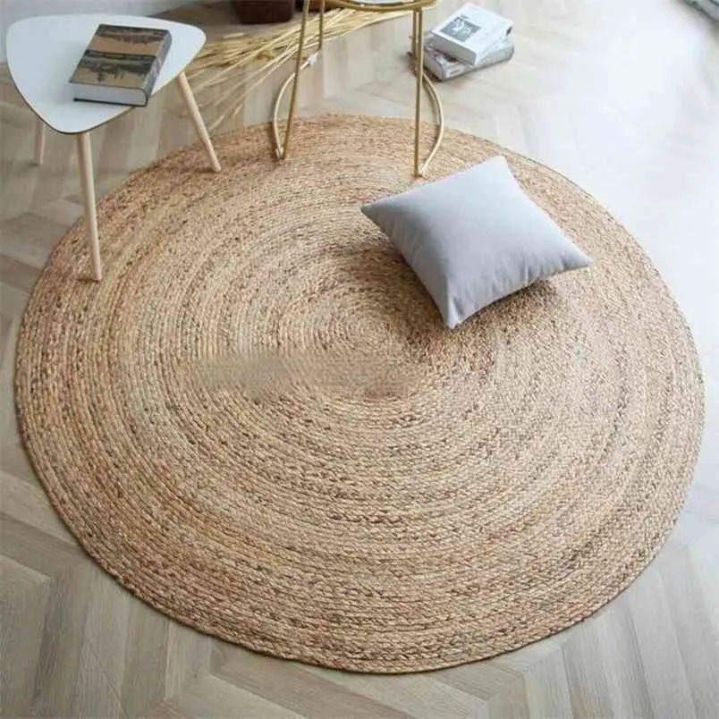 Jute Round Rug 100% Natural Summer Home Jute Style Rug Reversible Woven Modern Rustic Utseende 210917