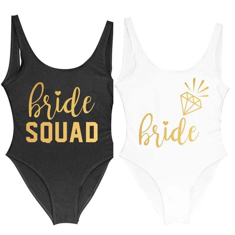 Bachelorette Party Swimsuit Bride Squad Lady Wedding Milding High Leg Women Swimwear Bikini 210611