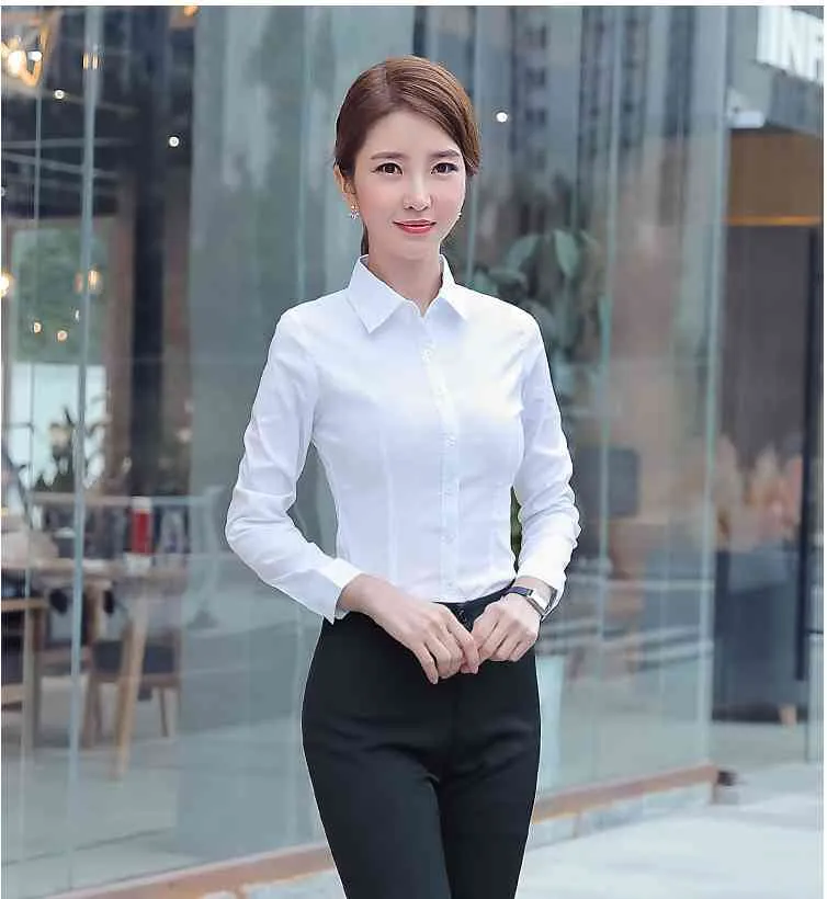 Korean Women Cotton Shirts White Shirt Women Long Sleeve Shirts
